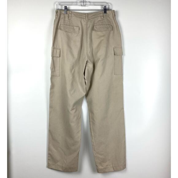 Woolrich Linen Cotton Wide Leg Cargo Pants Khaki High Rise Women’s Size 12 - Picture 9 of 11